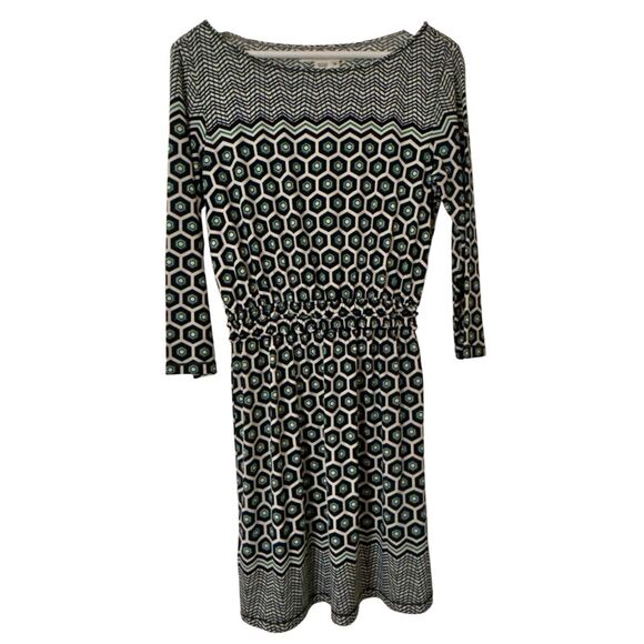 Max Studio green geometric print long sleeve dress M - Picture 1 of 7